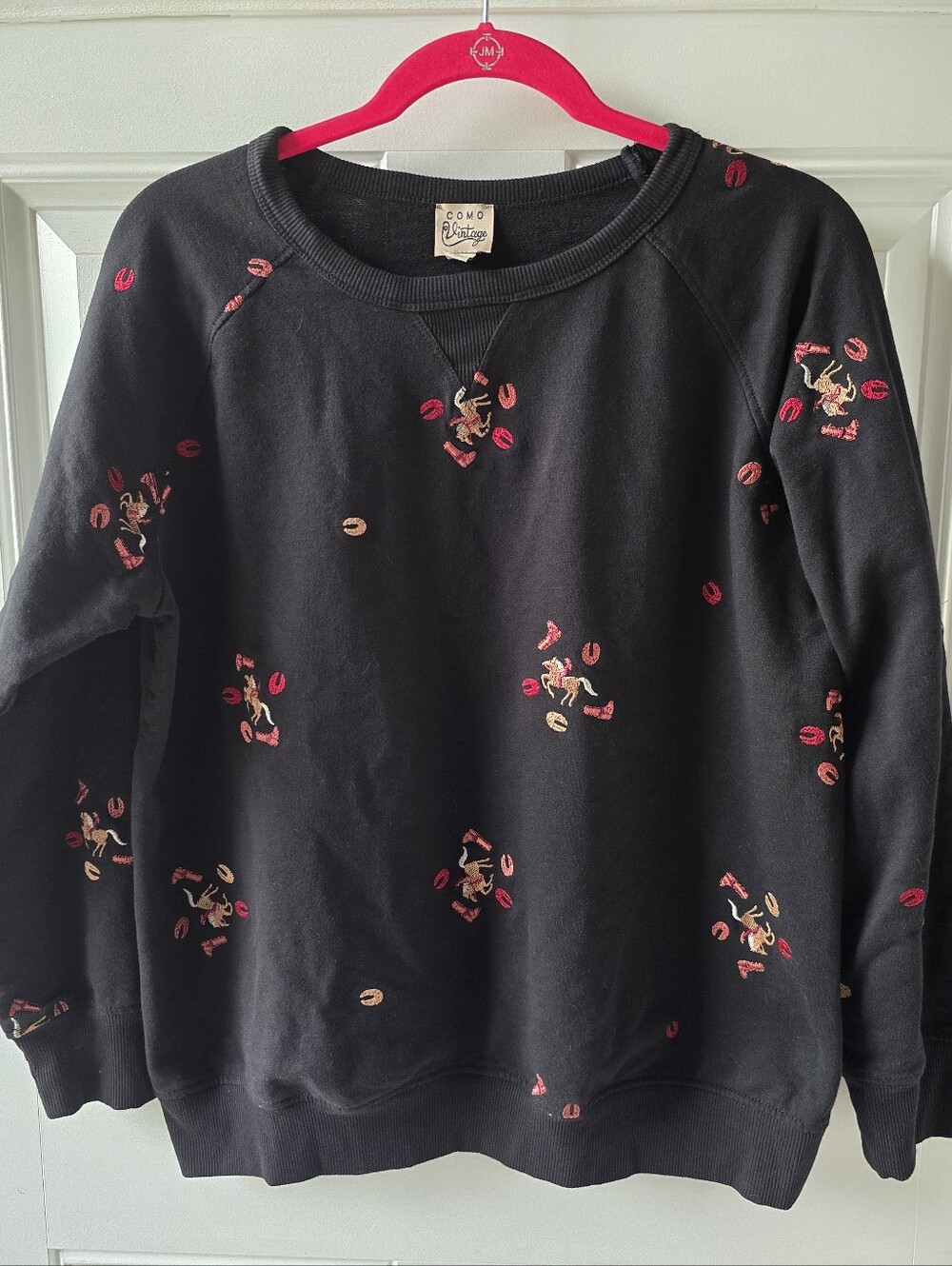 Como Vintage Western Cowboy Embroidered Sweatshirt Black Rodeo Horse Size L